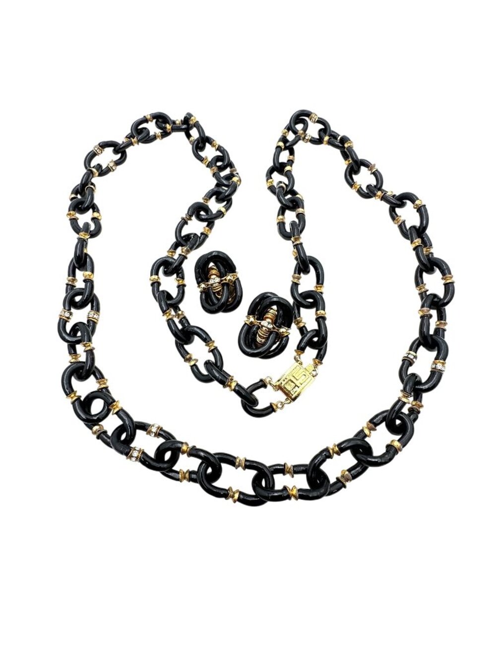 Vintage Archimede Seguso for Chanel Black Glass Long 40" Necklace Earrings Set